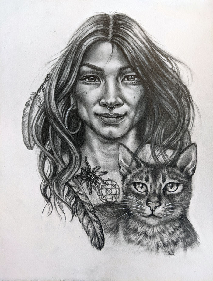 portrait of a woman with a cat