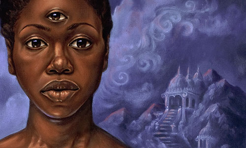 painting of a woman with a third eye