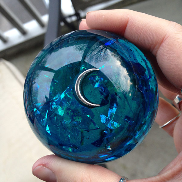 scrying mirror blue moon button made of resin