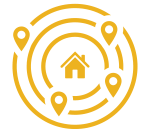 icon of a house surrounded by wayfinding symbols
