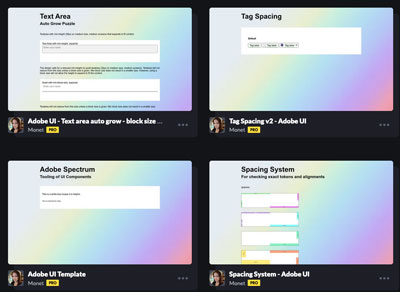 screenashots from codepens of Adobe component work