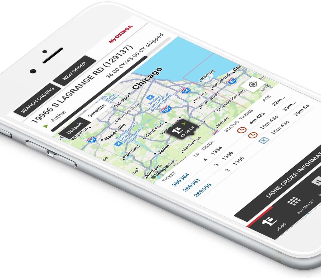 MyOzinga truck tracking map shown on a phone screen