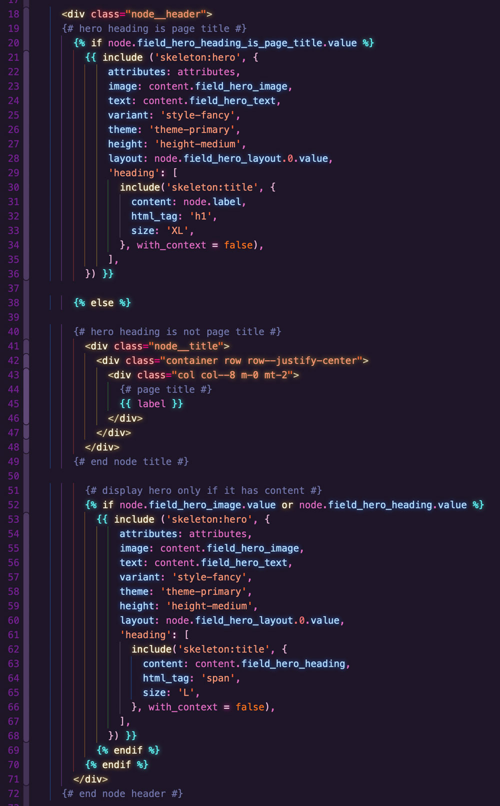 code sample of Skeleton's feature page banner include