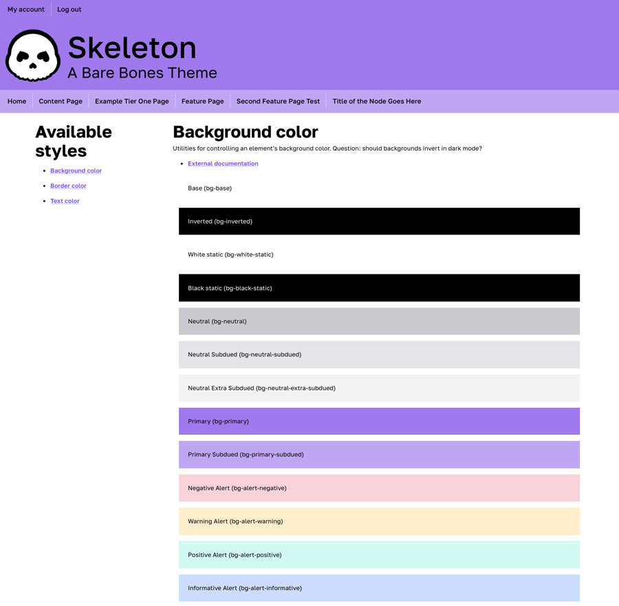 a screenshot of a website with rows of color swatches on right and links to style types on left