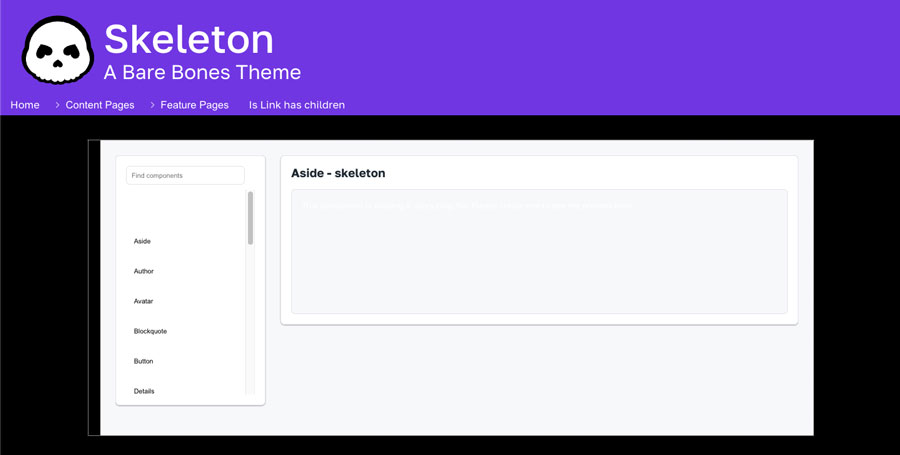 screenshot of Skeleton theme SDC Component Library module