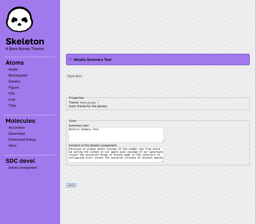 screenshot of Skeleton theme SDC Styleguide