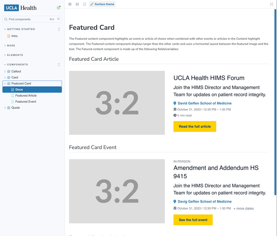 screenshot of UCLA Surface Storybook library
