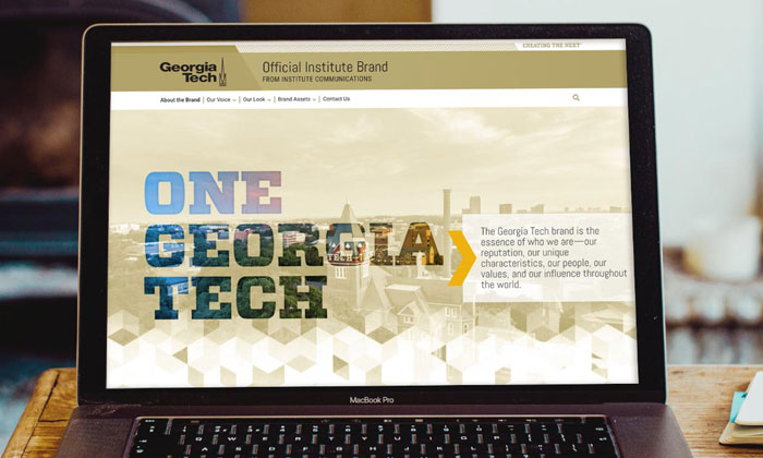 the Georgia Tech Brand site homepage displayed on a laptop computer
